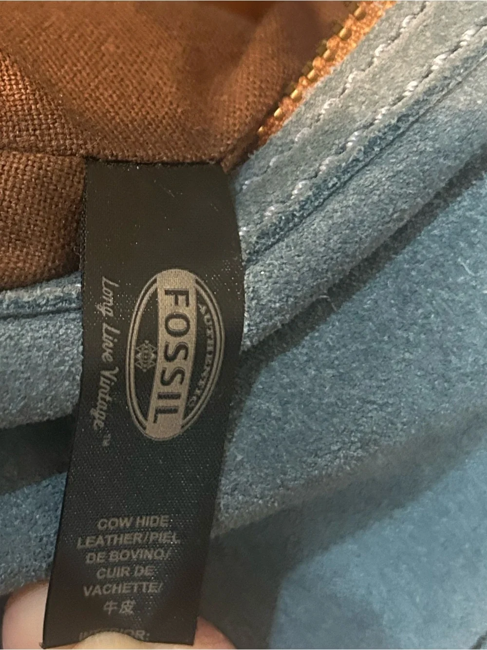 Fossil Long Live Vintage Blue Suede Leather Crossbody Shoulder Bag Key Charm